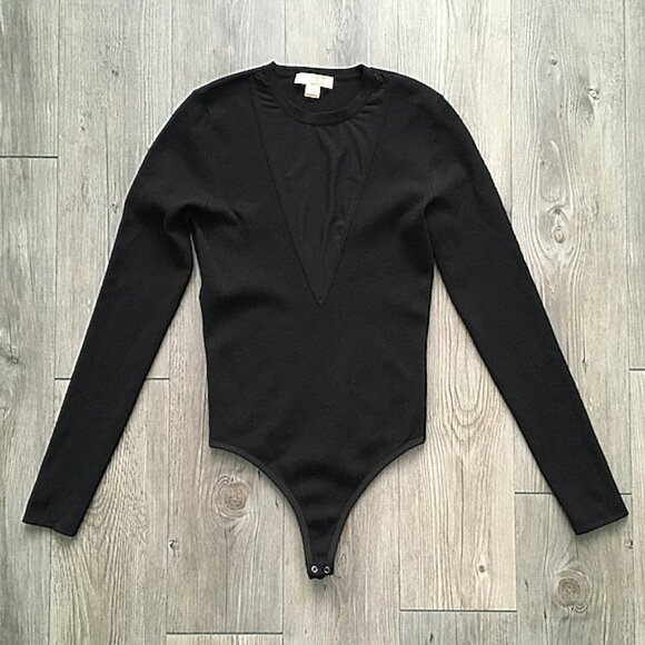 Michael Kors Collection Mesh Deep V-Neck Bodysuit Sz S - Picture 4 of 9